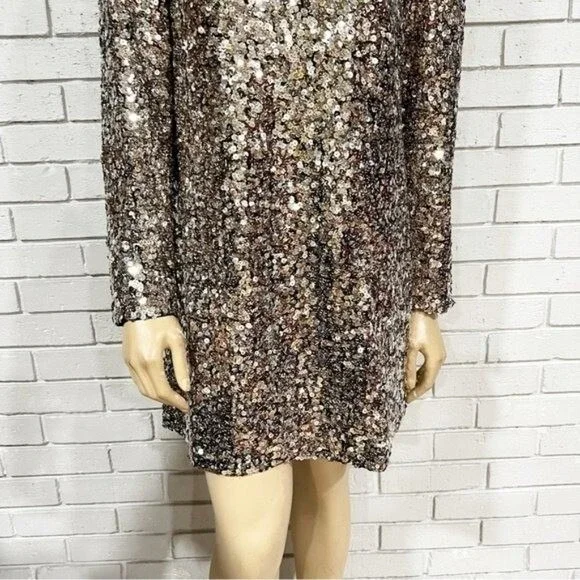 gold sequin shift dress with sleeves Baltic Born Womens Asta Sequin Shift Dress | Rose Gold